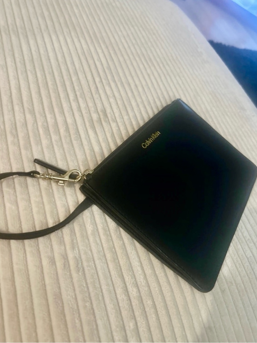 Calvin Klein Black Leather Wristlet with Gold Hardware